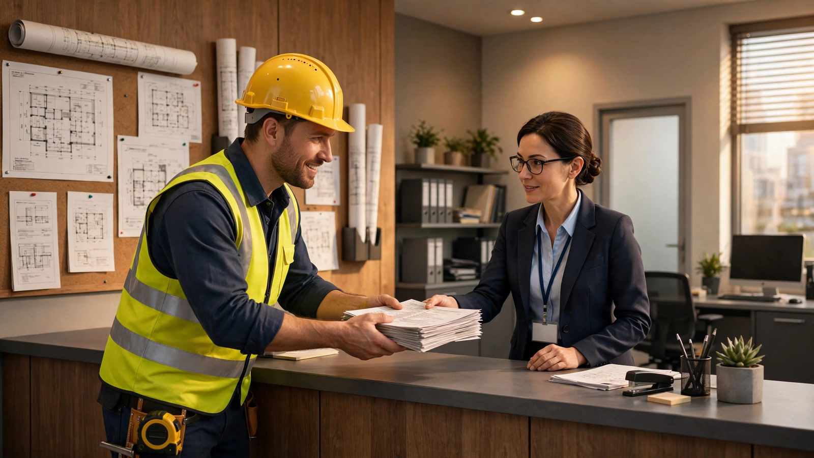Contractor submitting permit application to AHJ building official